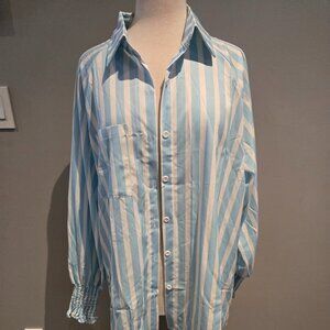 Women’s Striped Button-Down Tunic | Size XXL | Blue/White
